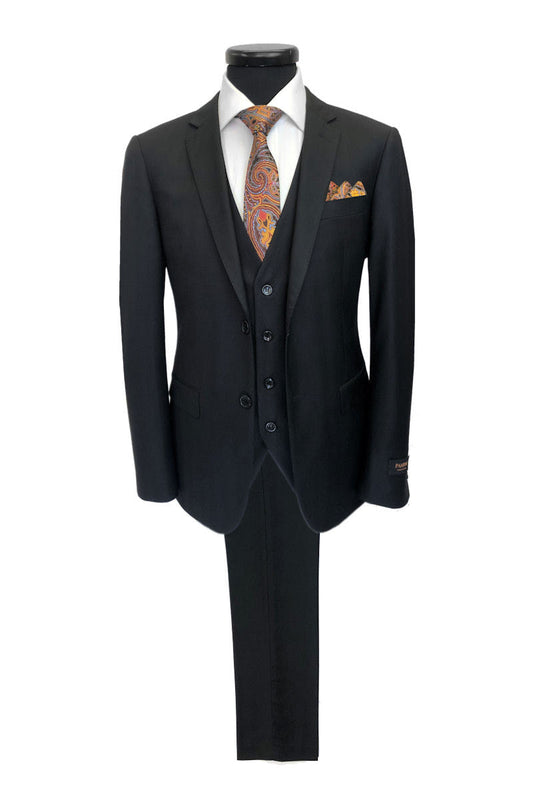 Black Herringbone 2 Button 3-piece Suit