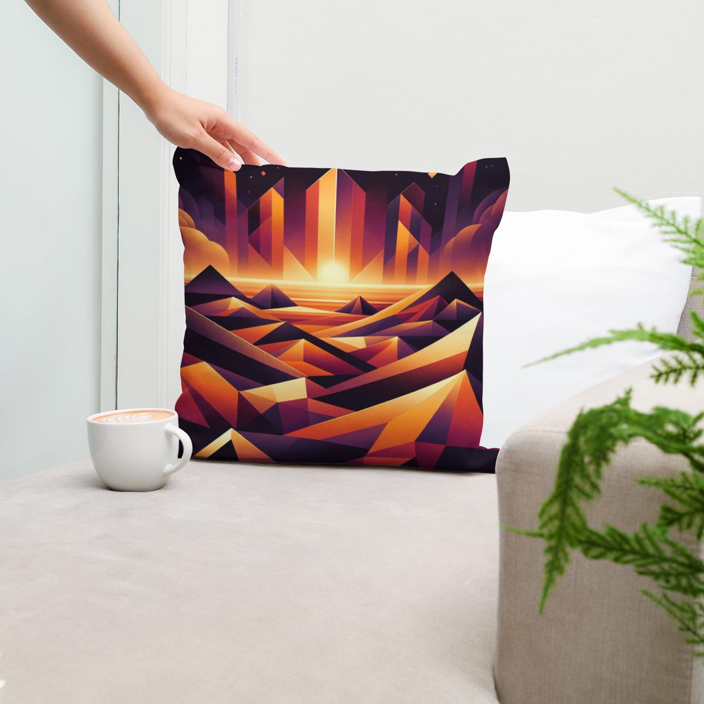 Desert Mirage: Geometric Enigma Cotton Cushion