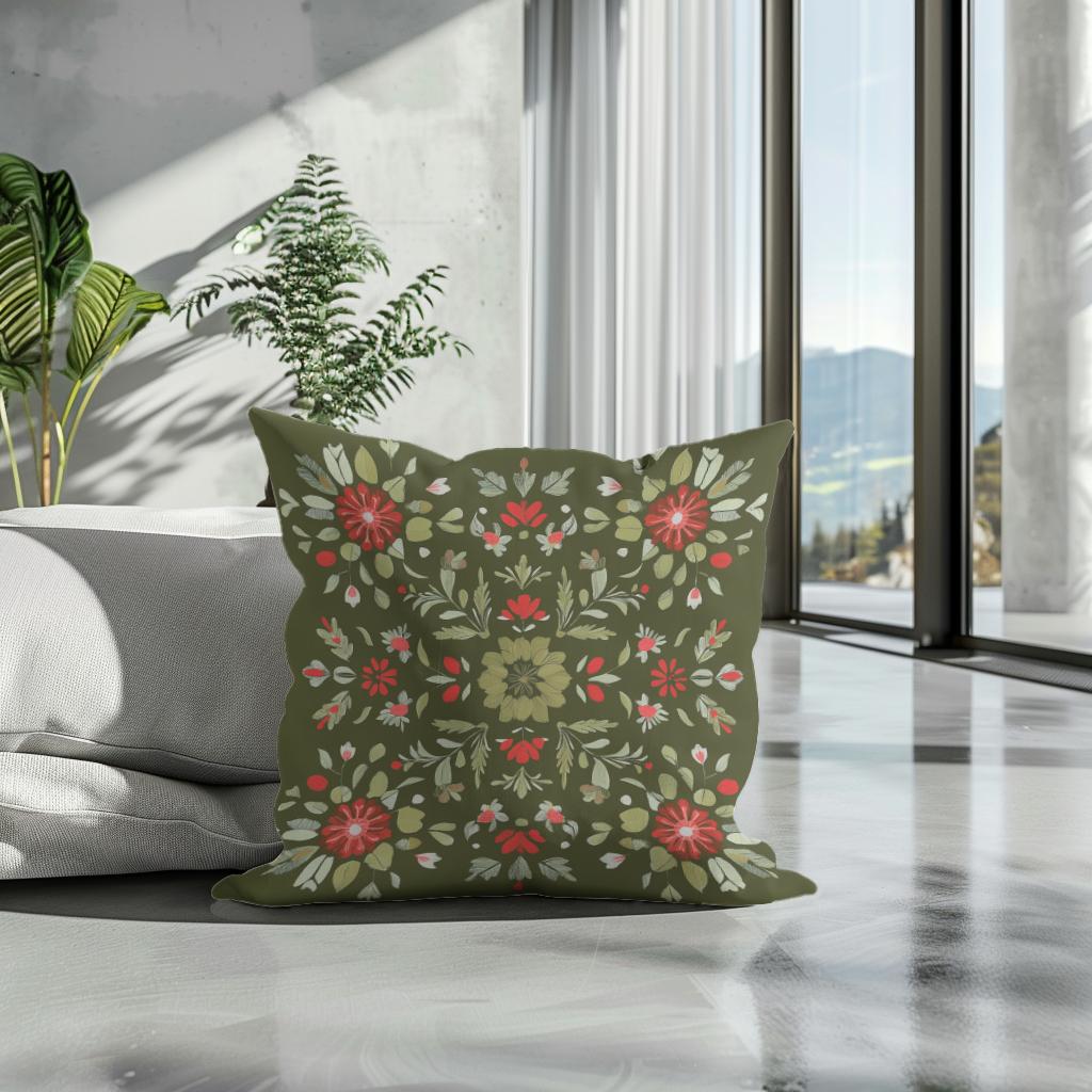 Olive Blossom Cotton Cushion
