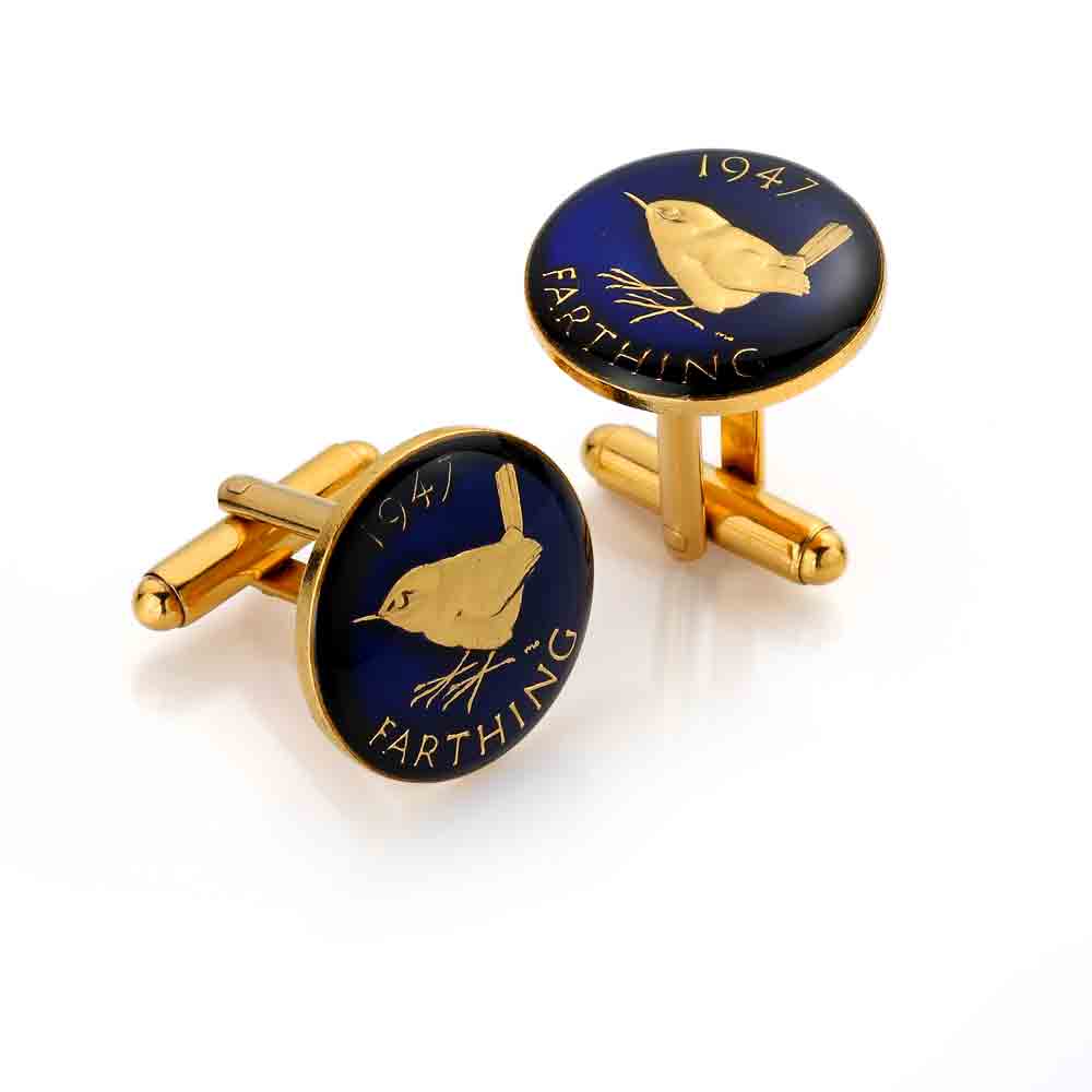 Wren Farthing (1937-1956)- Enamelled Coin Cufflinks
