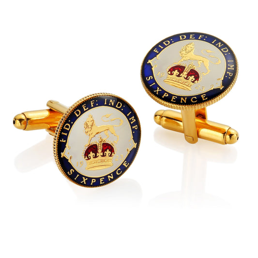 George V Sixpence - Enamelled Coin Cufflinks