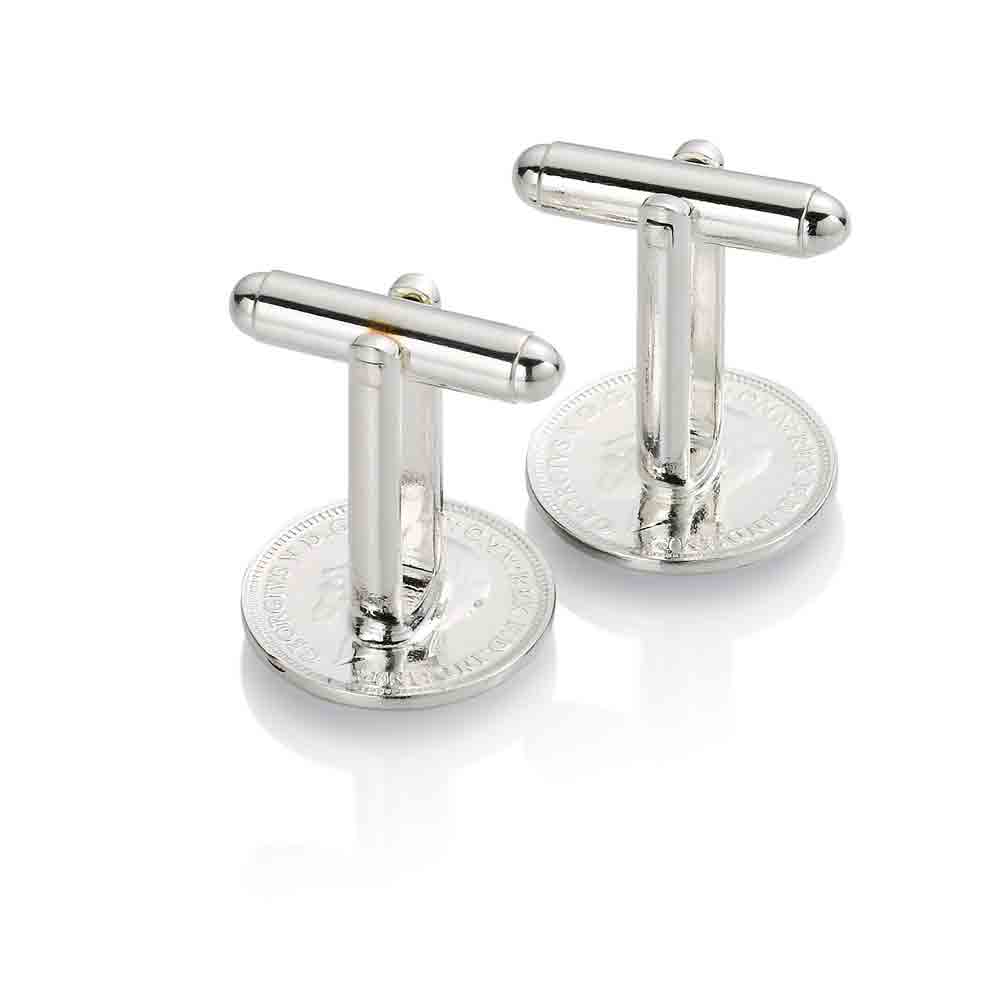 George VI Threepenny (1937-1941) - Tudor Rose Design - Enamelled Coin Cufflinks