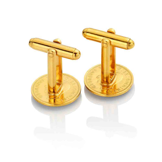 George VI Threepenny (1937-1941) - Tudor Rose Design - Enamelled Coin Cufflinks