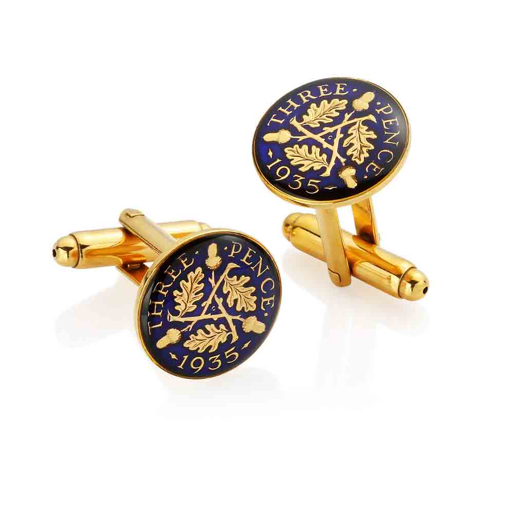 George V Threepenny (1928-1936) - Acorn Design - Enamelled Coin Cufflinks