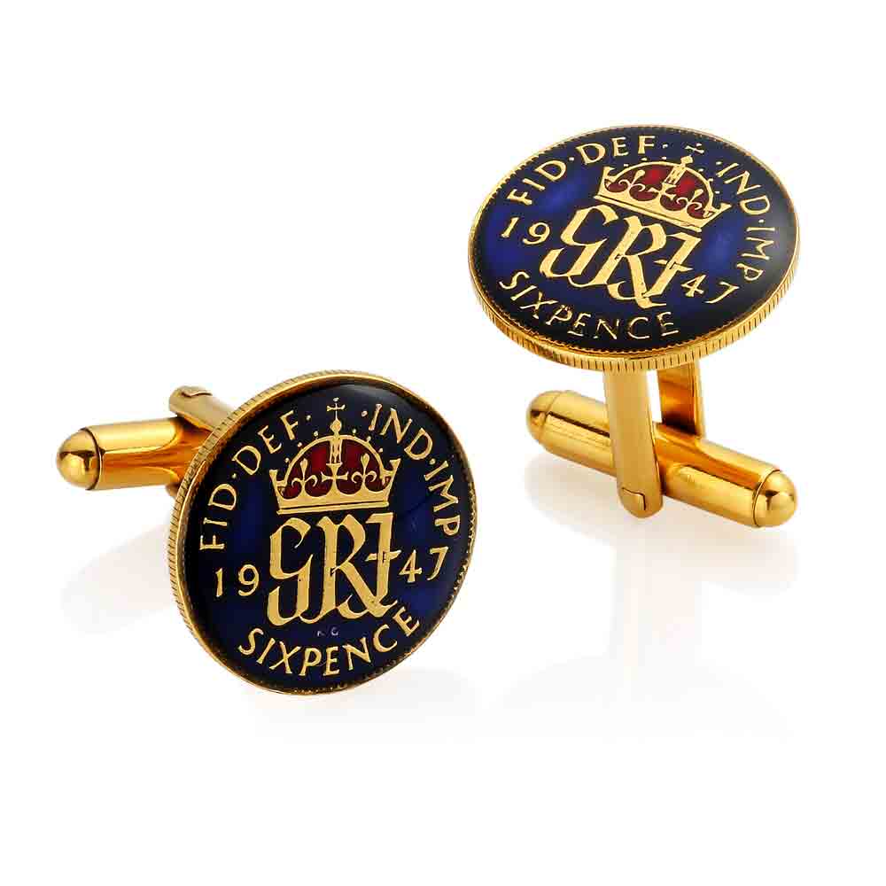George VI Sixpence (1937-1952) - Enamelled Coin Cufflinks
