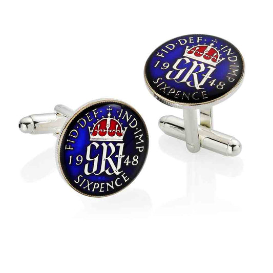 George VI Sixpence (1937-1952) - Enamelled Coin Cufflinks
