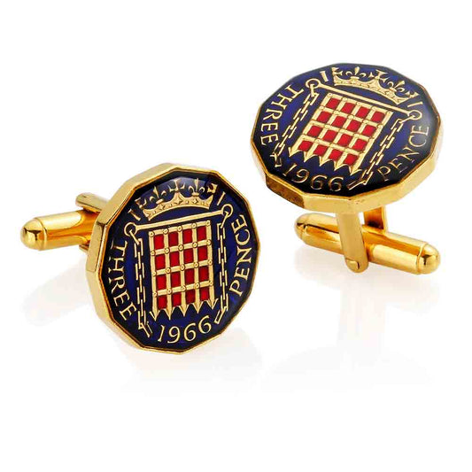 Threepenny (1953-1967) - Port Cullis Design - Enamelled Coin Cufflinks