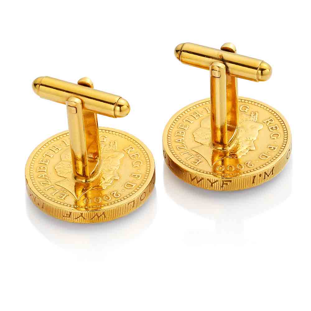 One Pound - Welsh Dragon Design - Enamelled Coin Cufflinks