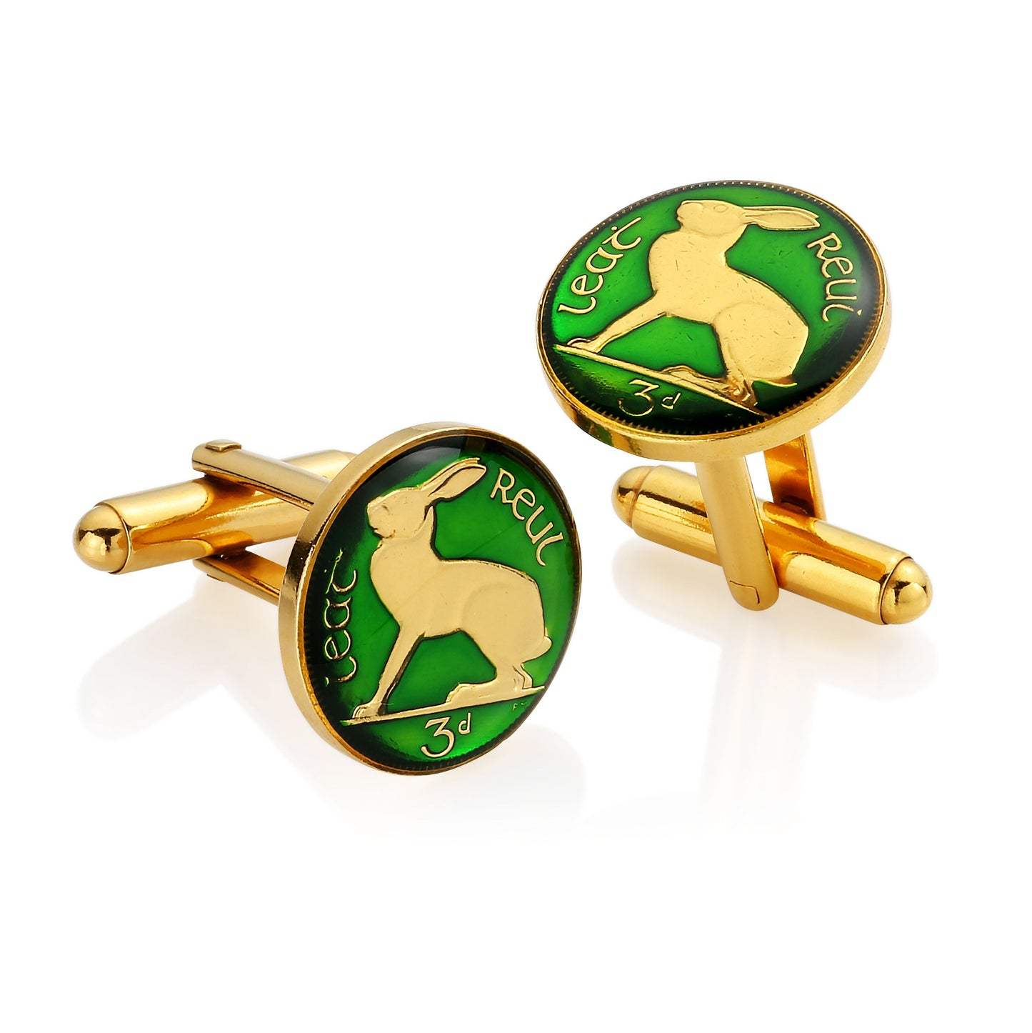Irish Threepenny - Hare Side - Enamelled Coin Cufflinks