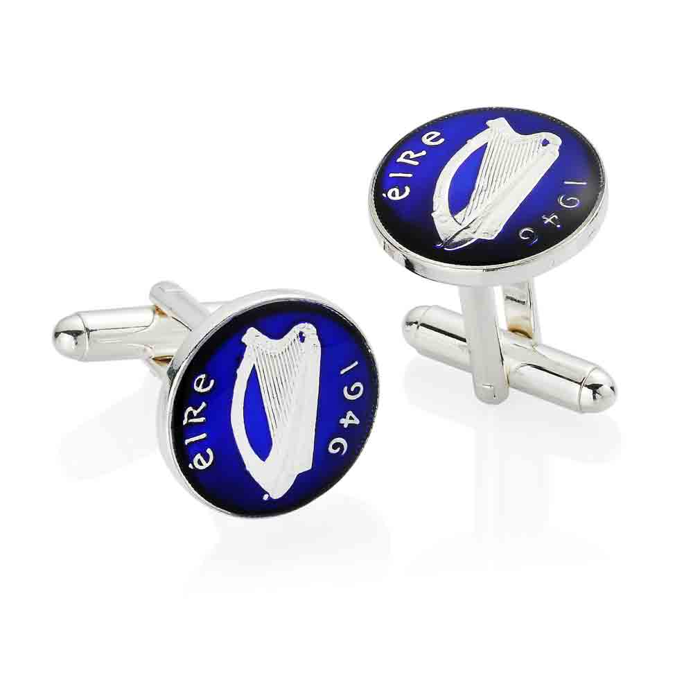 Irish Threepenny - Harp Side - Enamelled Coin Cufflinks