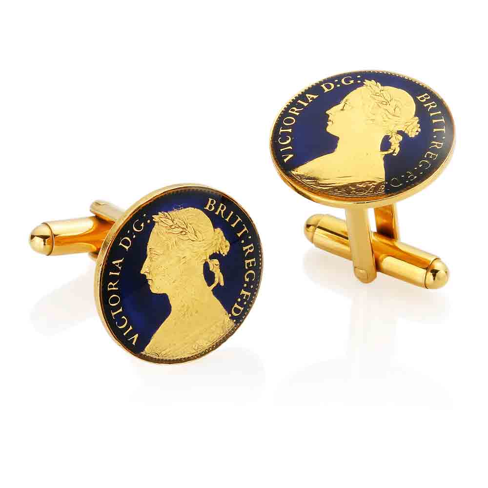 Victorian Farthing - Enamelled Coin Cufflinks