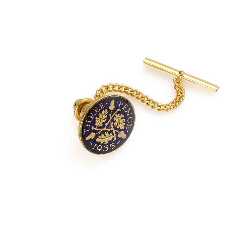 Threepenny (1928-1936)- Acorn Design - Enamelled Coin Tie Pin