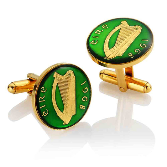 Irish Sixpence - Harp Side - Enamelled Coin Cufflinks