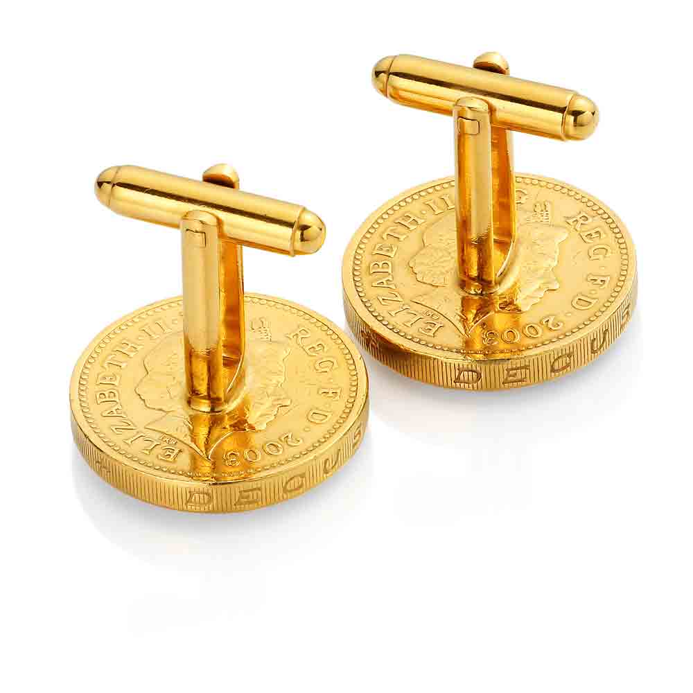 One Pound - Royal Coat of Arms Design - Enamelled Coin Cufflinks