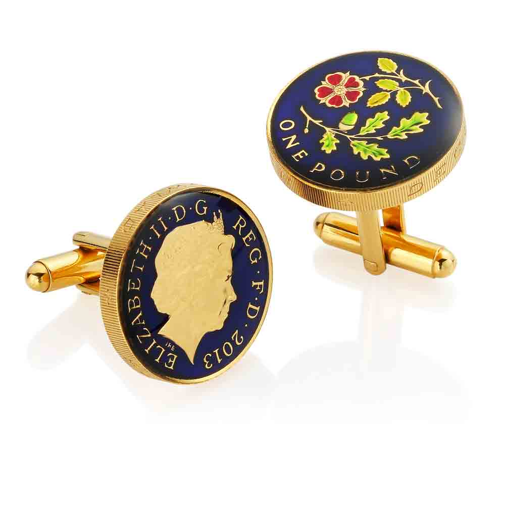2013 One Pound - English Emblem Design - Enamelled Coin Cufflinks