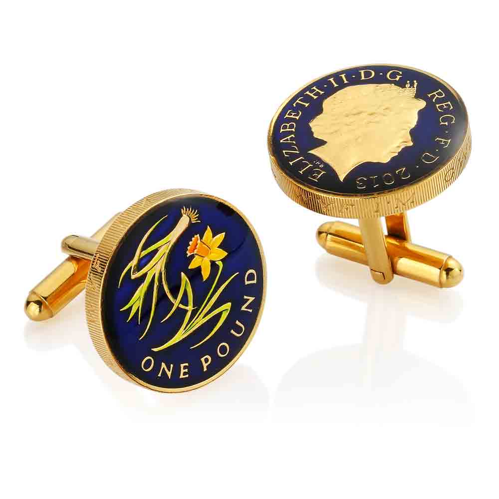 2013 One Pound - Welsh Emblem Design - Enamelled Coin Cufflinks