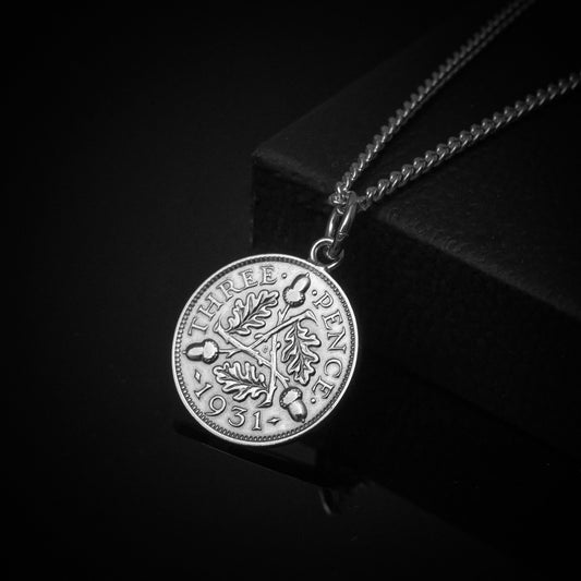 George V Threepence (1928-1936) - Acorn Design - Plated Coin Necklace