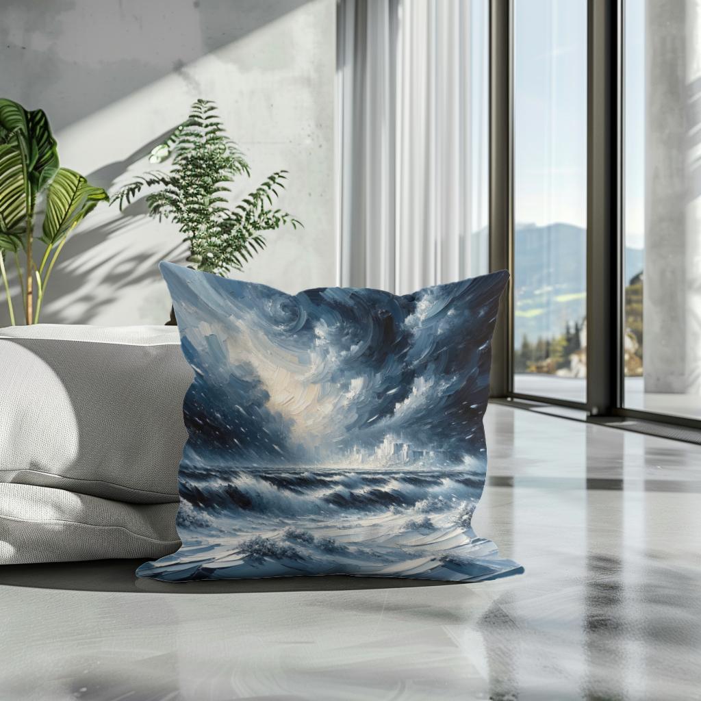 Winter's Fury Unleashed Cotton Cushion