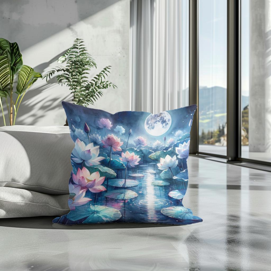 Moonlit Lotus Serenity Cotton Cushion