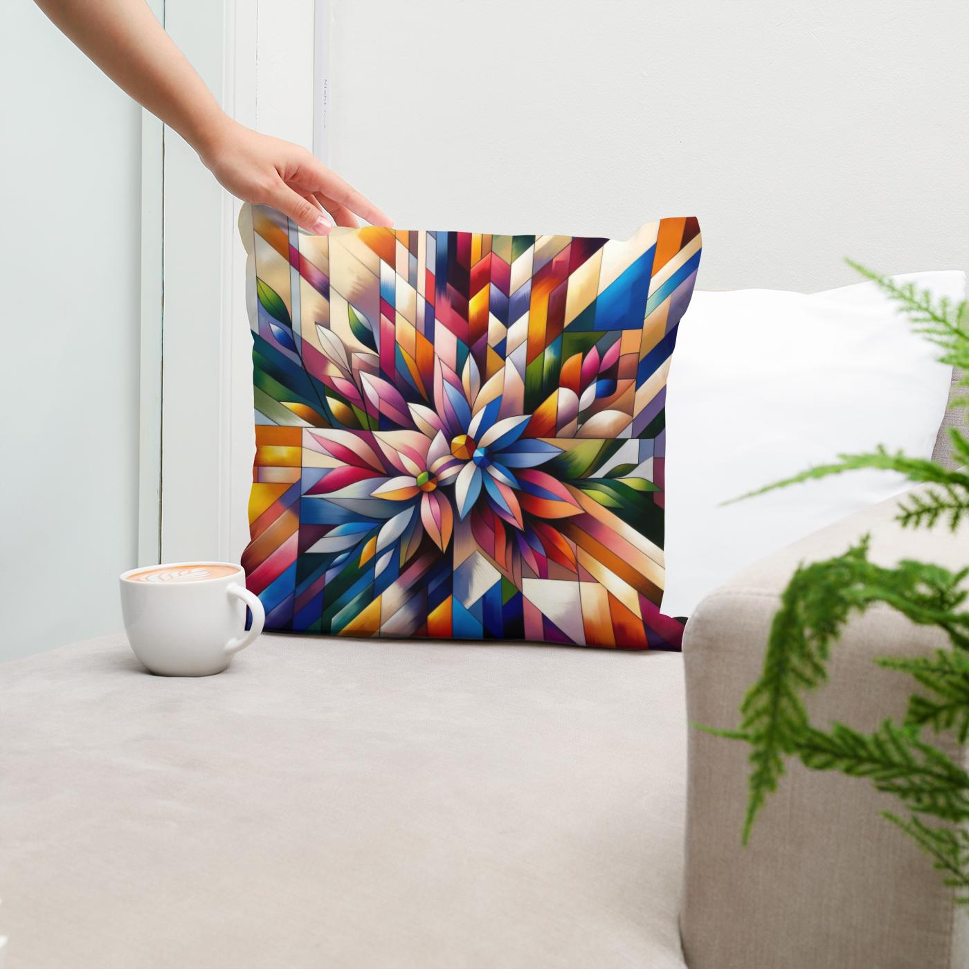 Geometric Floral Fusion Cotton Cushion