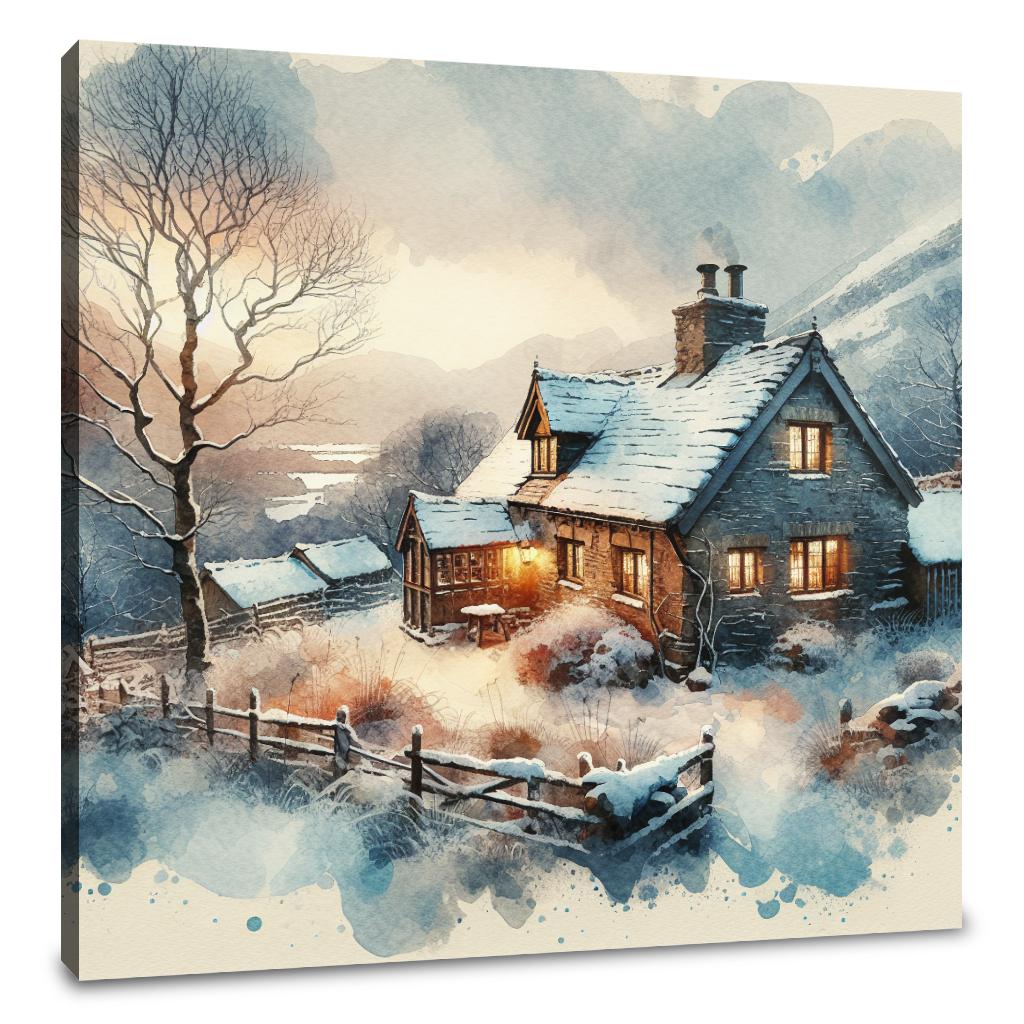 Winter's Embrace Cottage Canvas