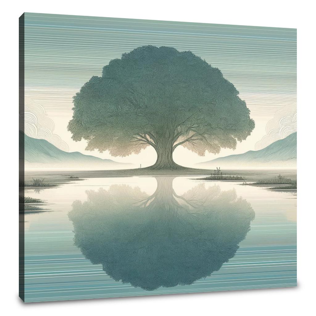 The Lonely Tree on a Misty Morning Canvas