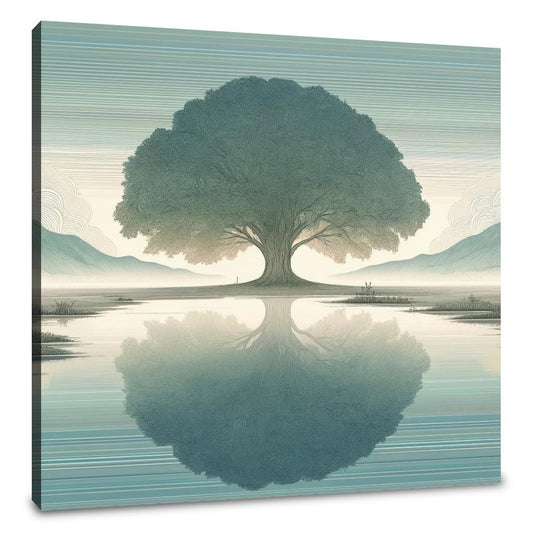 The Lonely Tree on a Misty Morning Canvas