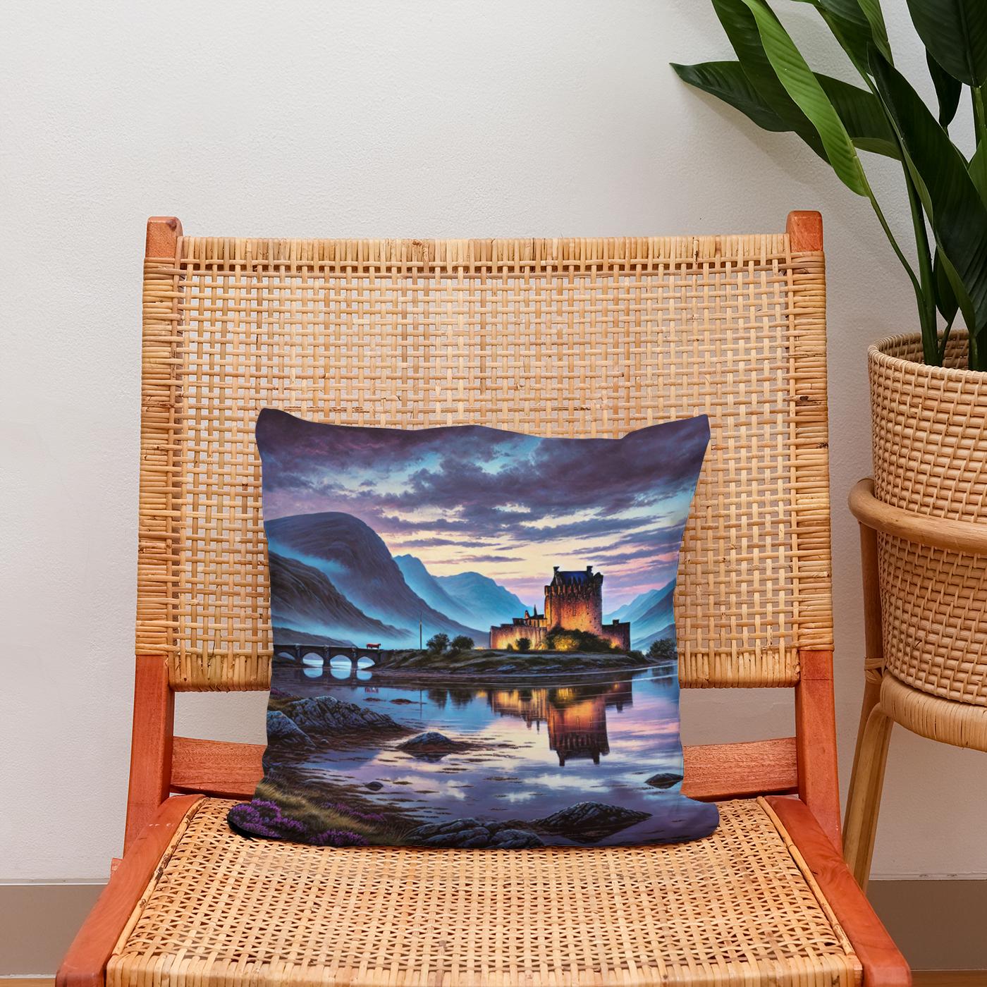 Twilight Highlands Castle Cotton Cushion