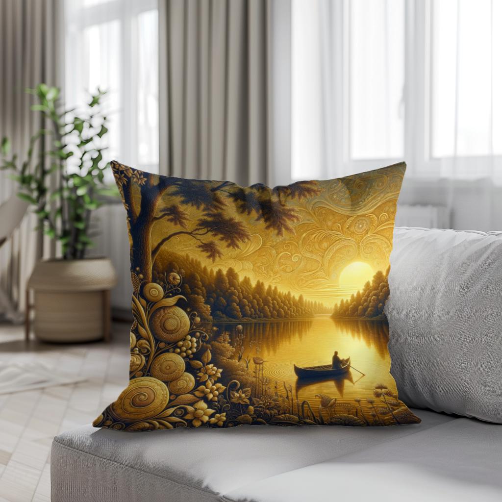 Twilight Serenity Lakeside Cotton Cushion