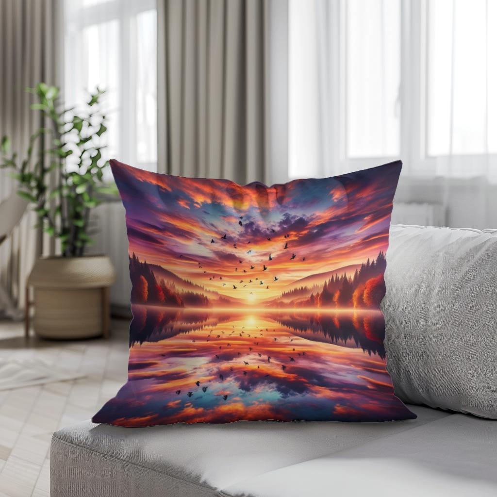 Autumn Lake Sunset Cotton Cushion