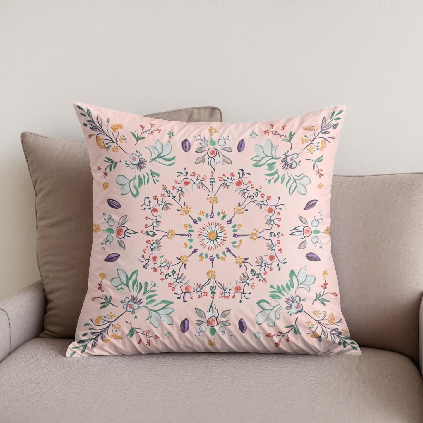 Pastel Folk Blossom Cotton Cushion