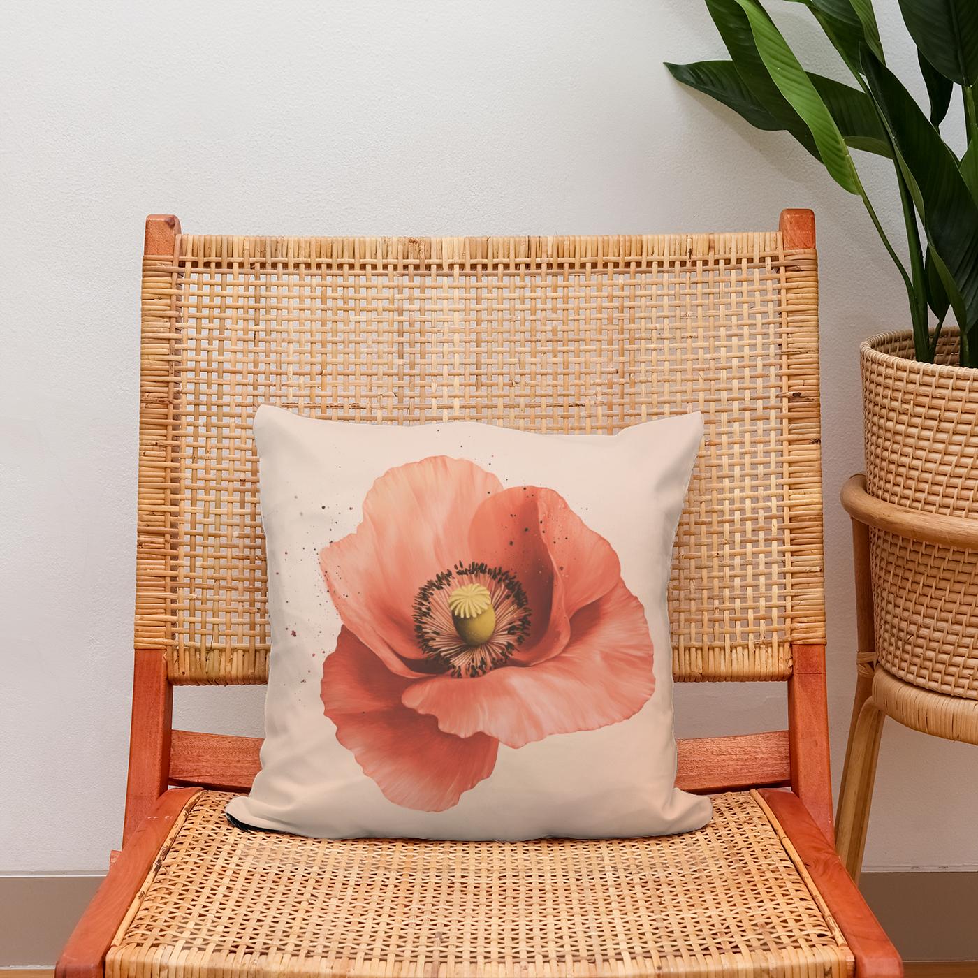 Pastel Red Poppy Cotton Cushion