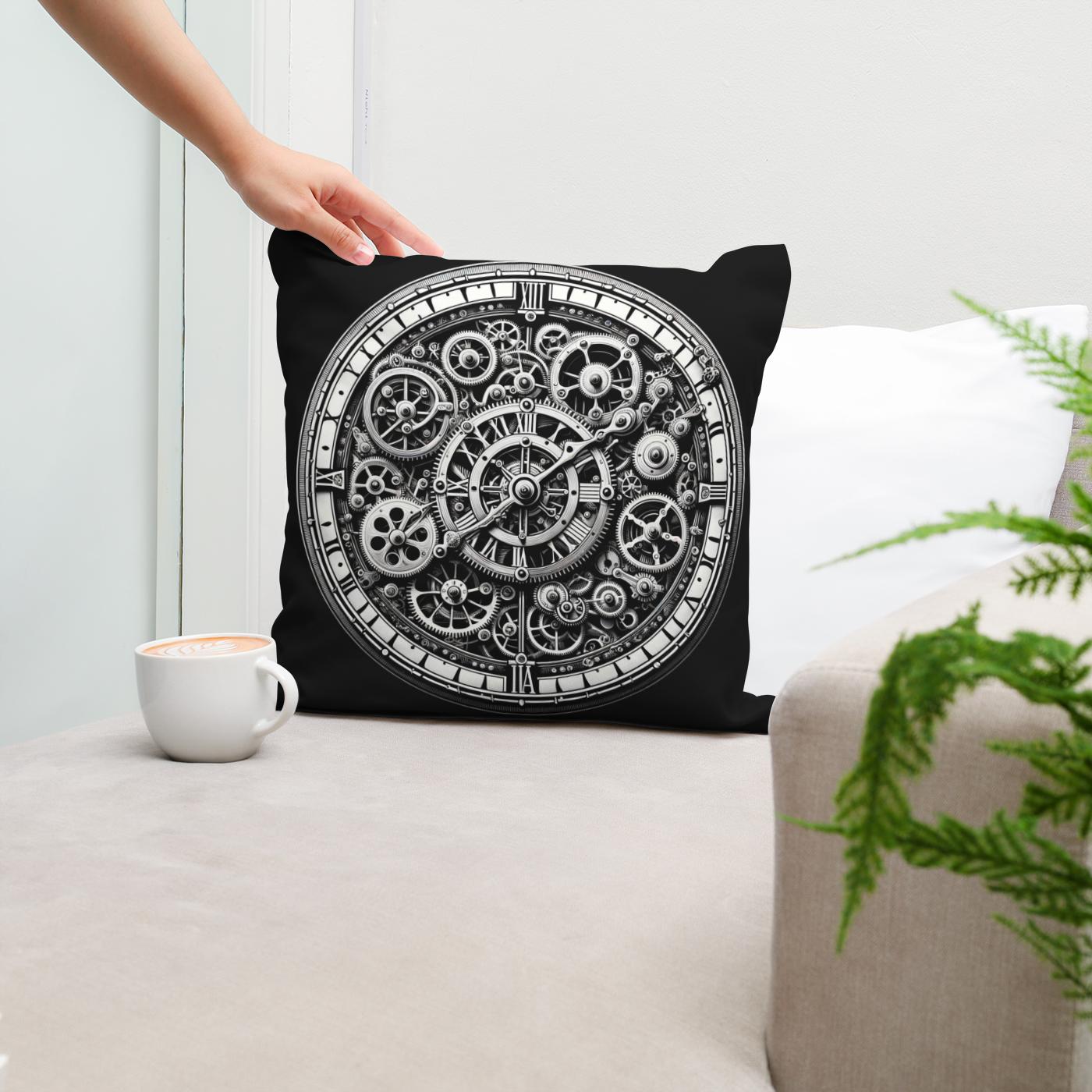Intricate Time: Clockwork Cotton Cushion