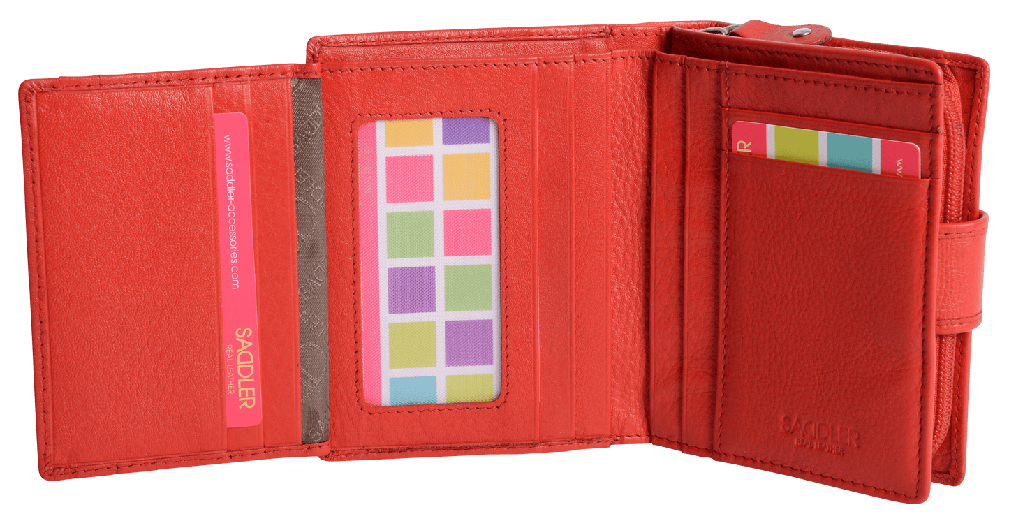 SADDLER EMILY Handmade Leather Mid-Size Wallet – RFID Protected | 10 Card Slots, Secure Tab Closure & Zipped Coin Pocket | Gift Boxed
