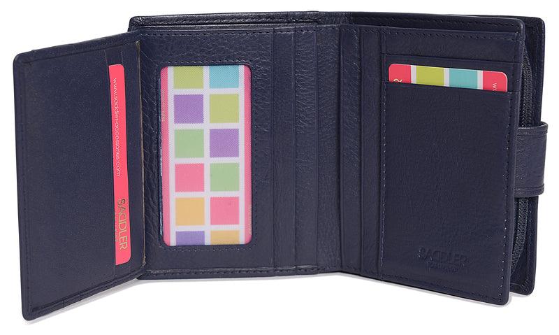SADDLER EMILY Handmade Leather Mid-Size Wallet – RFID Protected | 10 Card Slots, Secure Tab Closure & Zipped Coin Pocket | Gift Boxed