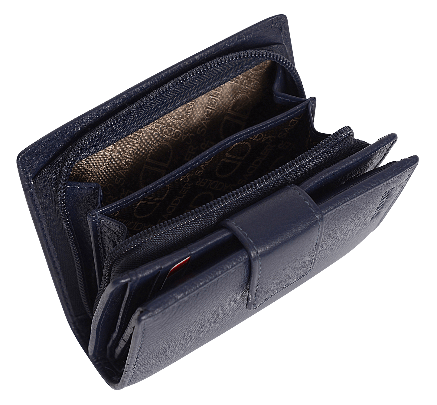 SADDLER EMILY Handmade Leather Mid-Size Wallet – RFID Protected | 10 Card Slots, Secure Tab Closure & Zipped Coin Pocket | Gift Boxed