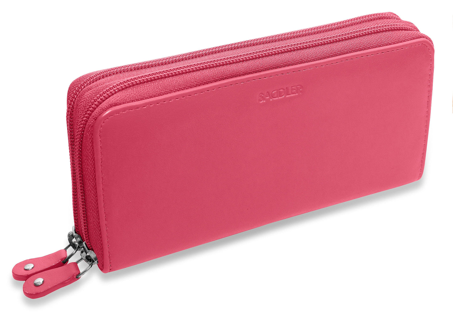 SADDLER GABRIELLA Leather Double Zip Around Purse - 8 Card Slots, Phone Pocket, and Coin Purse - RFID Protected