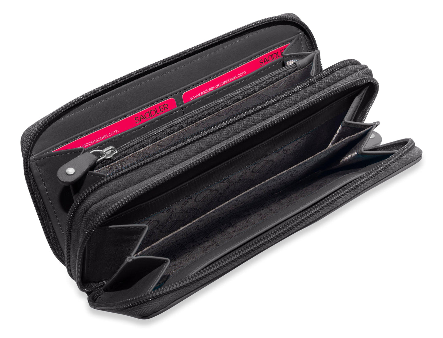 SADDLER GABRIELLA Leather Double Zip Around Purse - 8 Card Slots, Phone Pocket, and Coin Purse - RFID Protected