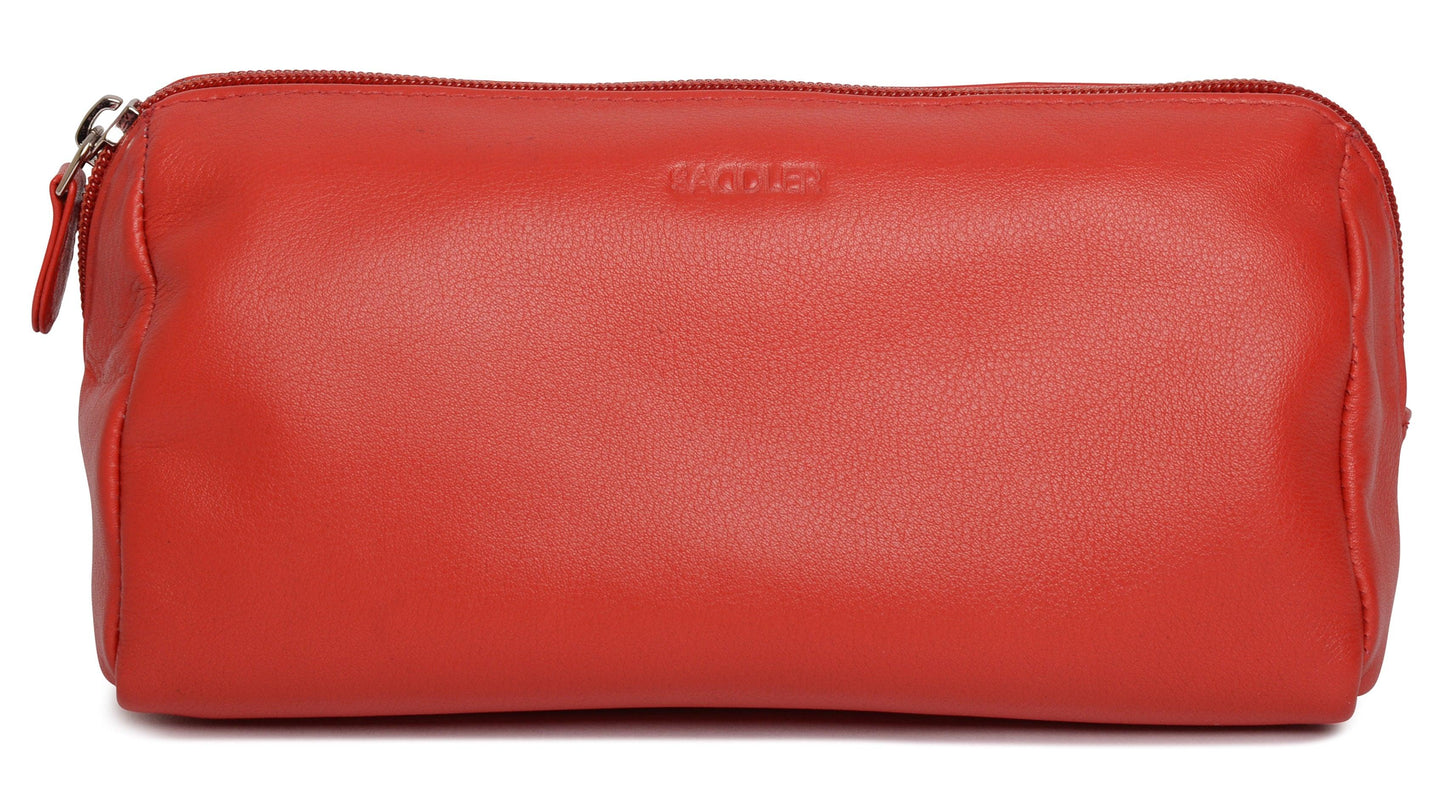 SADDLER MEGAN Leather Zip Top Cosmetic Bag - Large Capacity and Inner Zip Pocket - RFID Protected