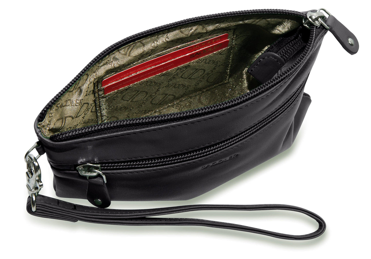 SADDLER SCARLETT Leather Zip Top Mini Clutch - Phone Holder with Detachable Wrist Strap - RFID Protected