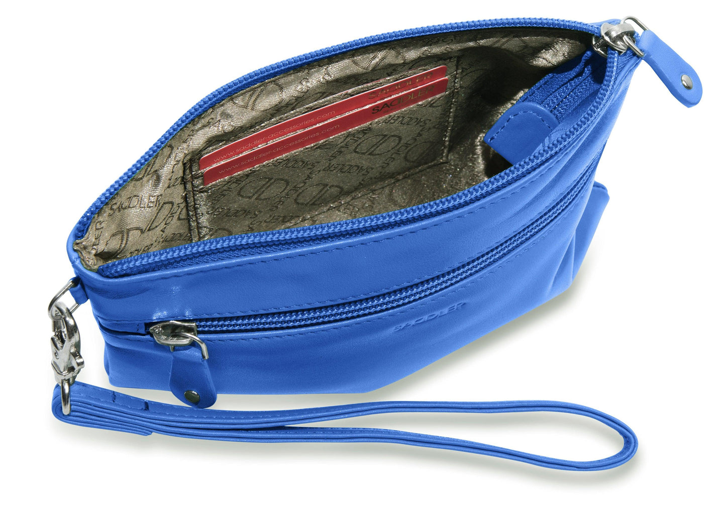 SADDLER SCARLETT Leather Zip Top Mini Clutch - Phone Holder with Detachable Wrist Strap - RFID Protected