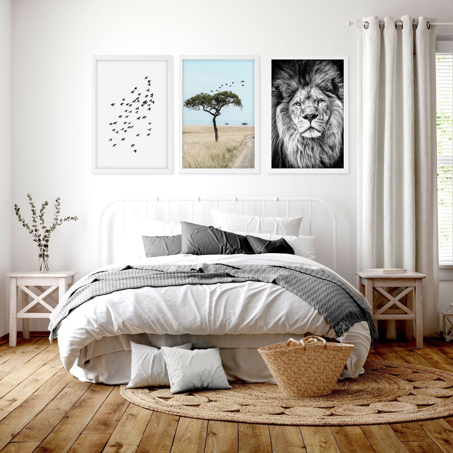 Safari Accessories For Bedroom | Set of 3 African Wildlife Wall art Prints