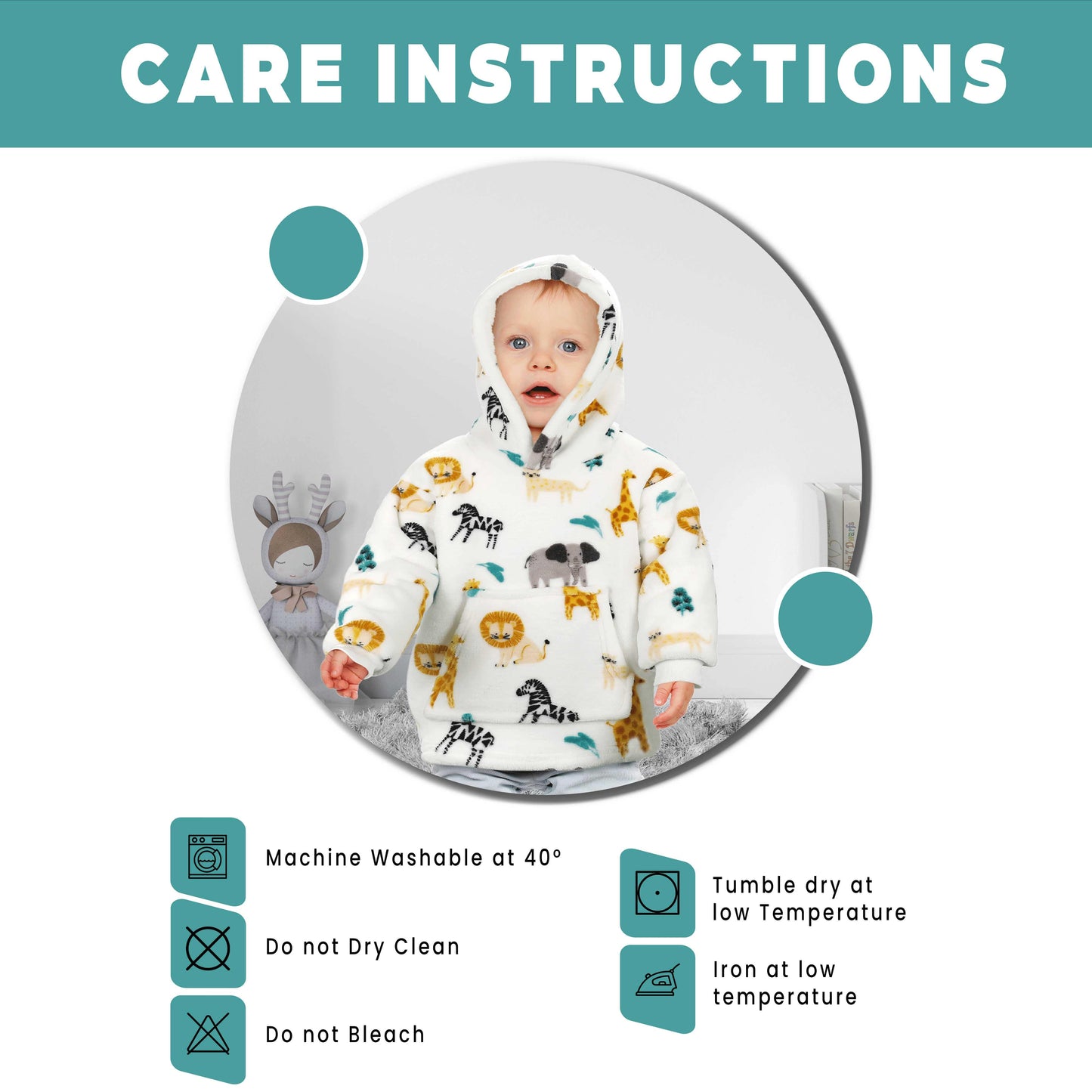 Kids Hoodie Safari & Sloth Blanket for Toddlers Ages 0-4 Unisex Warm Fluffy Wearable Sweatshirt with Pocket by Daisy Dreamer