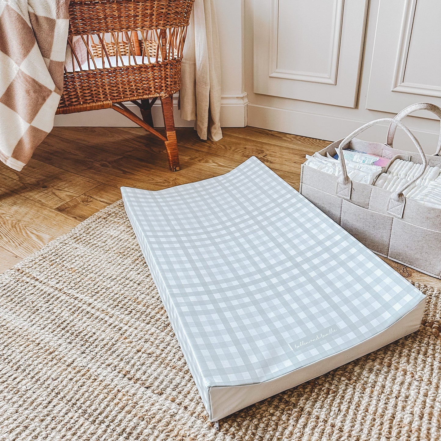 Anti-Roll Wedge Changing Mat - Sage Green Gingham