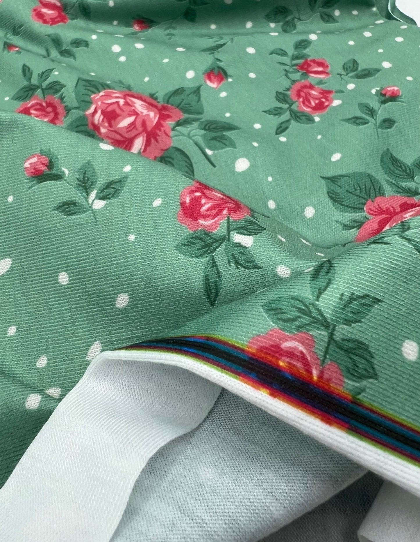 Sage Rose Print Spun Poly Stretch Fabric