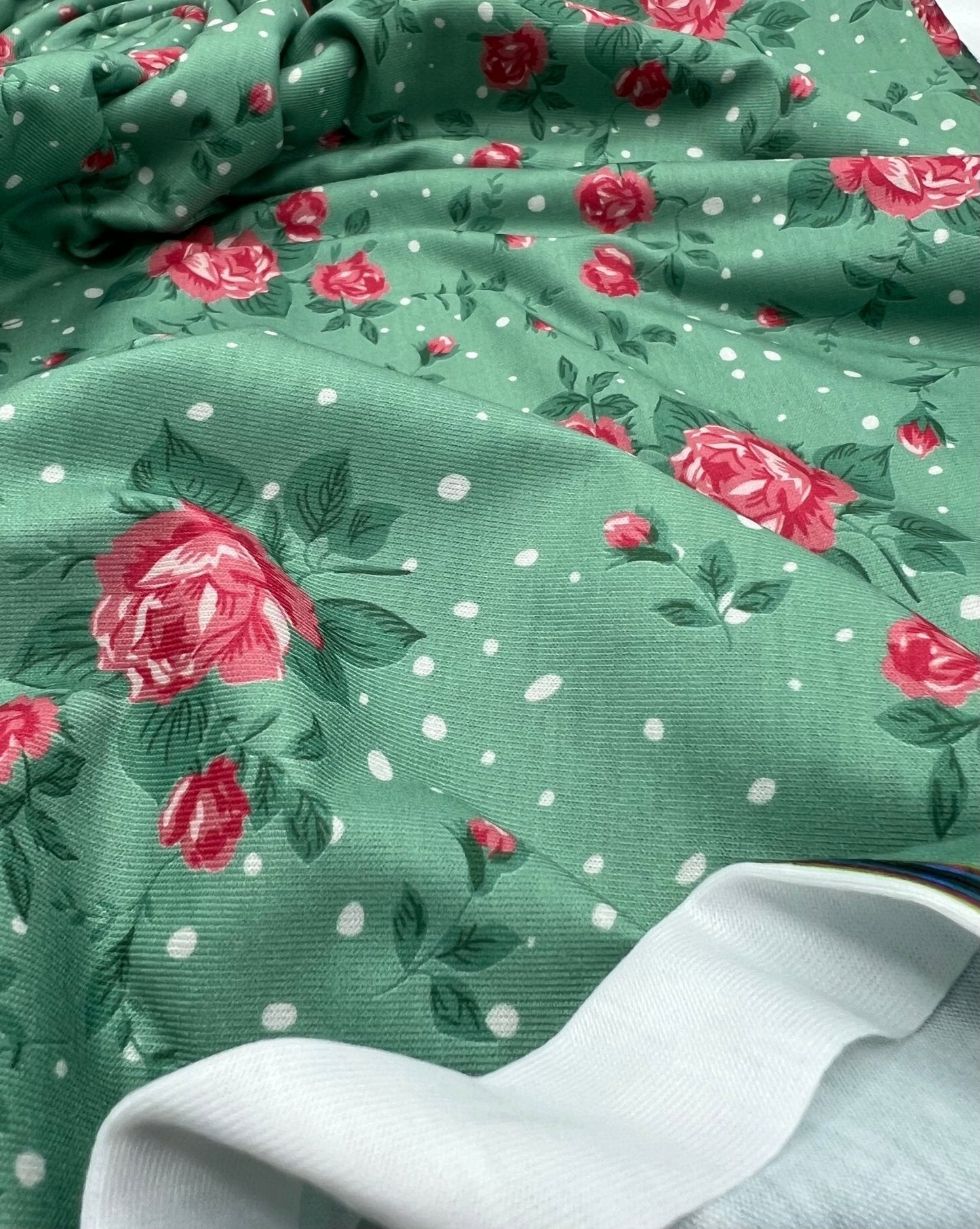 Sage Rose Print Spun Poly Stretch Fabric