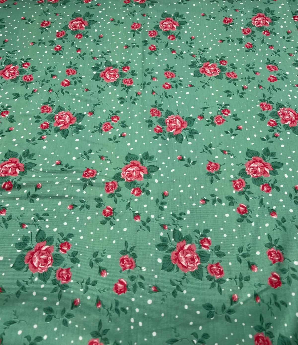 Sage Rose Print Spun Poly Stretch Fabric