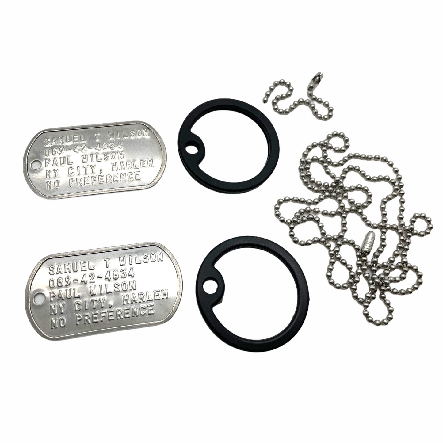 Samuel Thomas 'FALCON' Sam Wilson Military Dog Tags - Movie Costume Cosplay Prop - Stainless Steel - Chain&Silencers Included