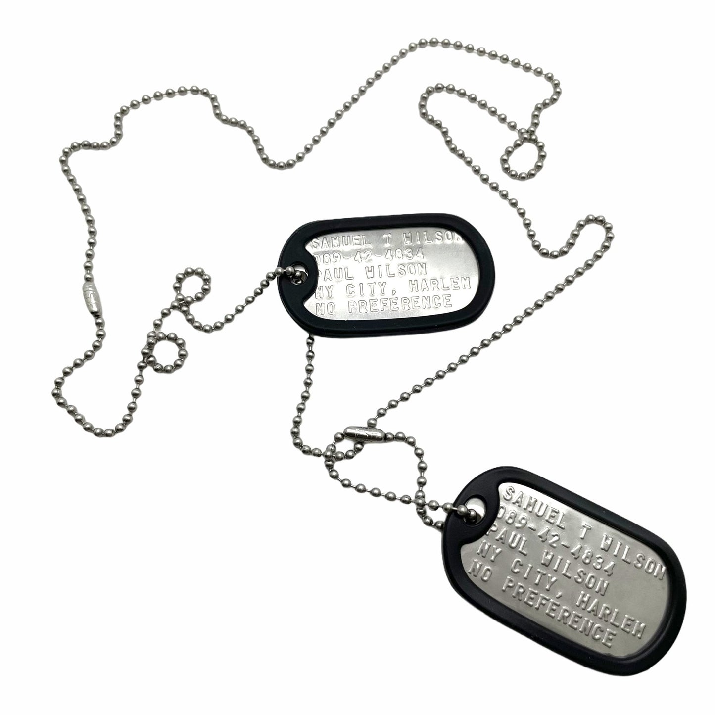 Samuel Thomas 'FALCON' Sam Wilson Military Dog Tags - Movie Costume Cosplay Prop - Stainless Steel - Chain&Silencers Included