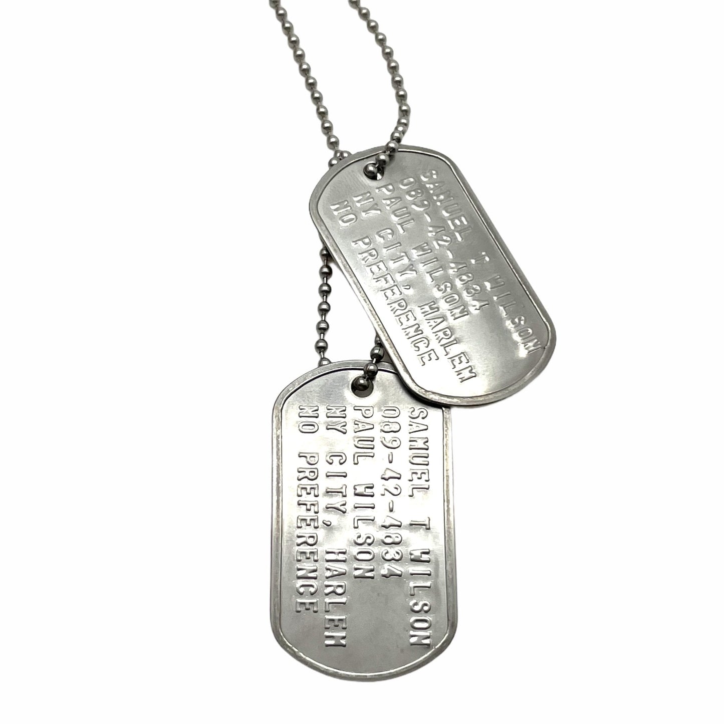 Samuel Thomas 'FALCON' Sam Wilson Military Dog Tags - Movie Costume Cosplay Prop - Stainless Steel - Chain&Silencers Included